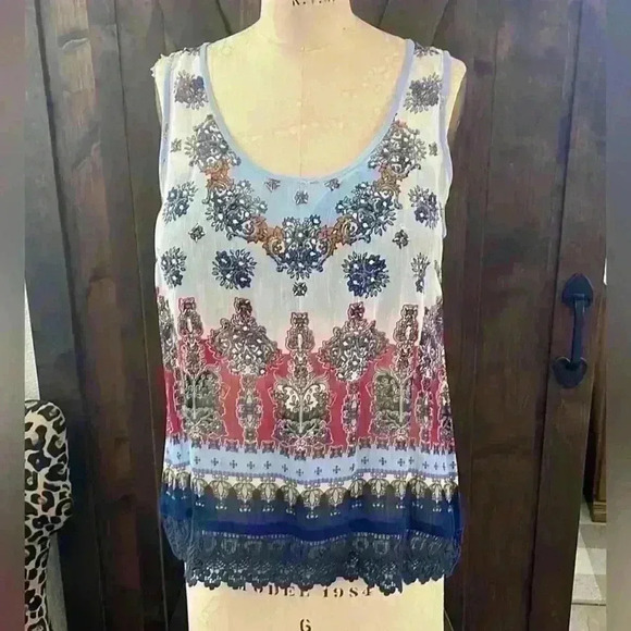 Bilo, Beaded Chiffon Boho Tank Top, Size M - Picture 1 of 6